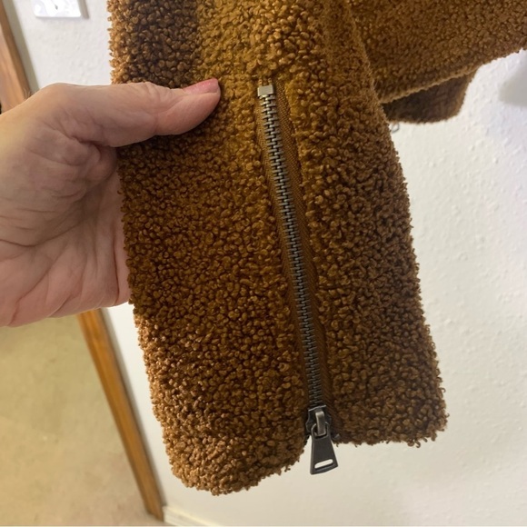 Max Studio Brown Women's Faux Sherpa Moto Teddy Bear Jacket Coat Size Small - Picture 8 of 12